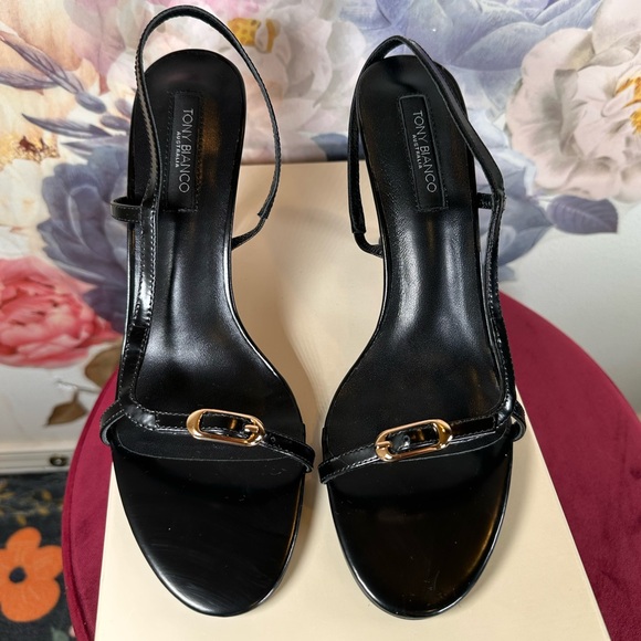 New Tony Bianco Lush Sandal in Black Hi Shine high heel stappy open toe leather - Picture 8 of 11